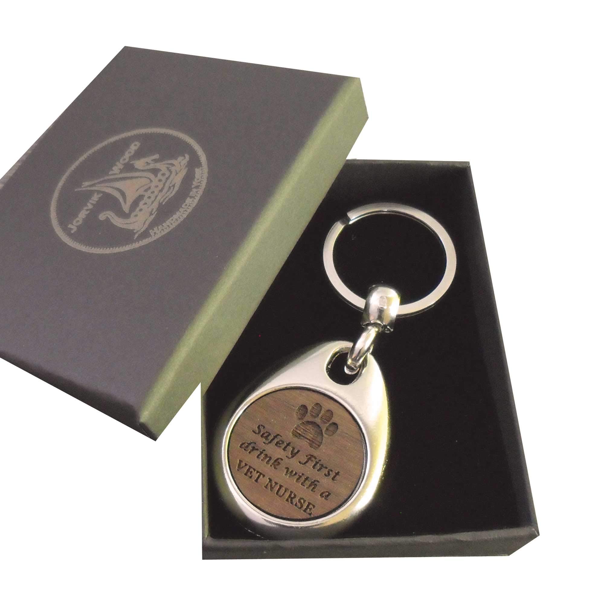Jorvik Wood Funny Vet Nurse Design Wooden Keyring with Gift Box