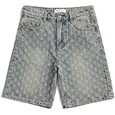 SHION7 Men's Denim Shorts, Relaxed Fit Knee Length Short Pants for Men, Ripped Baggy Half Pant, Streetwear Oversized Shorts