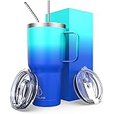 yoelike 32 oz Tumbler with Handle and Lid and Straw, Stainless Steel, Vacuum Insulated Iced Coffee Tumbler Cup, Leak-Proof Travel Mug, Dishwasher Safe - Keep Cold 24hrs and Hot 12hrs