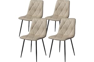 SunsGrove Modern Dining Chairs Set of 4, Comfy Chairs with Upholstered Cushion and High Backrest, Matte Faux Leather Suede Side Chairs with Metal Legs for Kitchen/Living/Dining Room, Beige