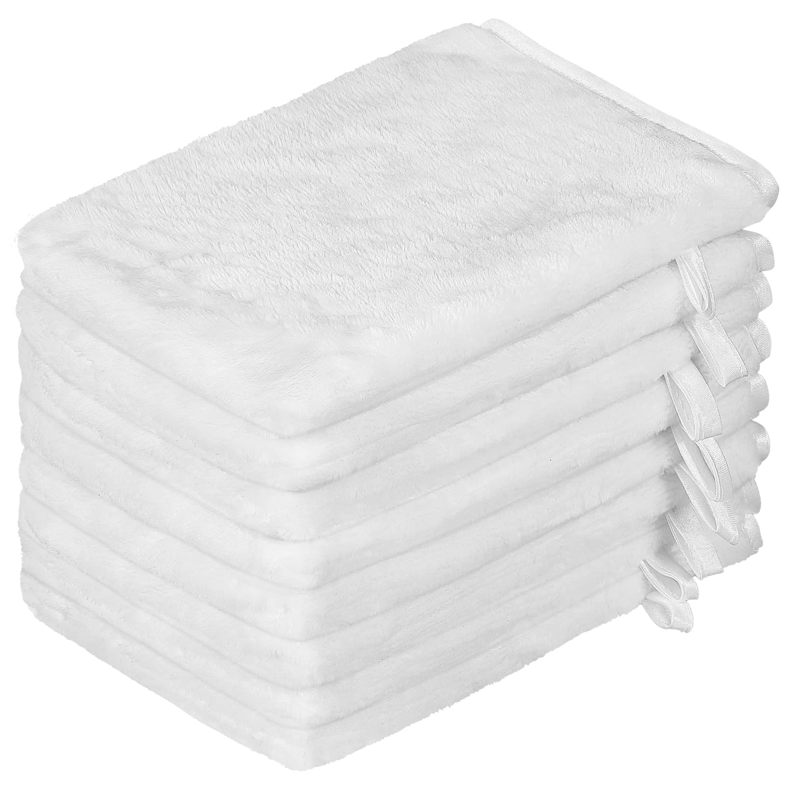 PHOGARY Pack of 8 Microfibre Body Wash Mitts Set, Flannels Soft Face Mitts, Bath SPA Cloth, Reusable Makeup Remover Mitt Gloves, 15x21 cm, White