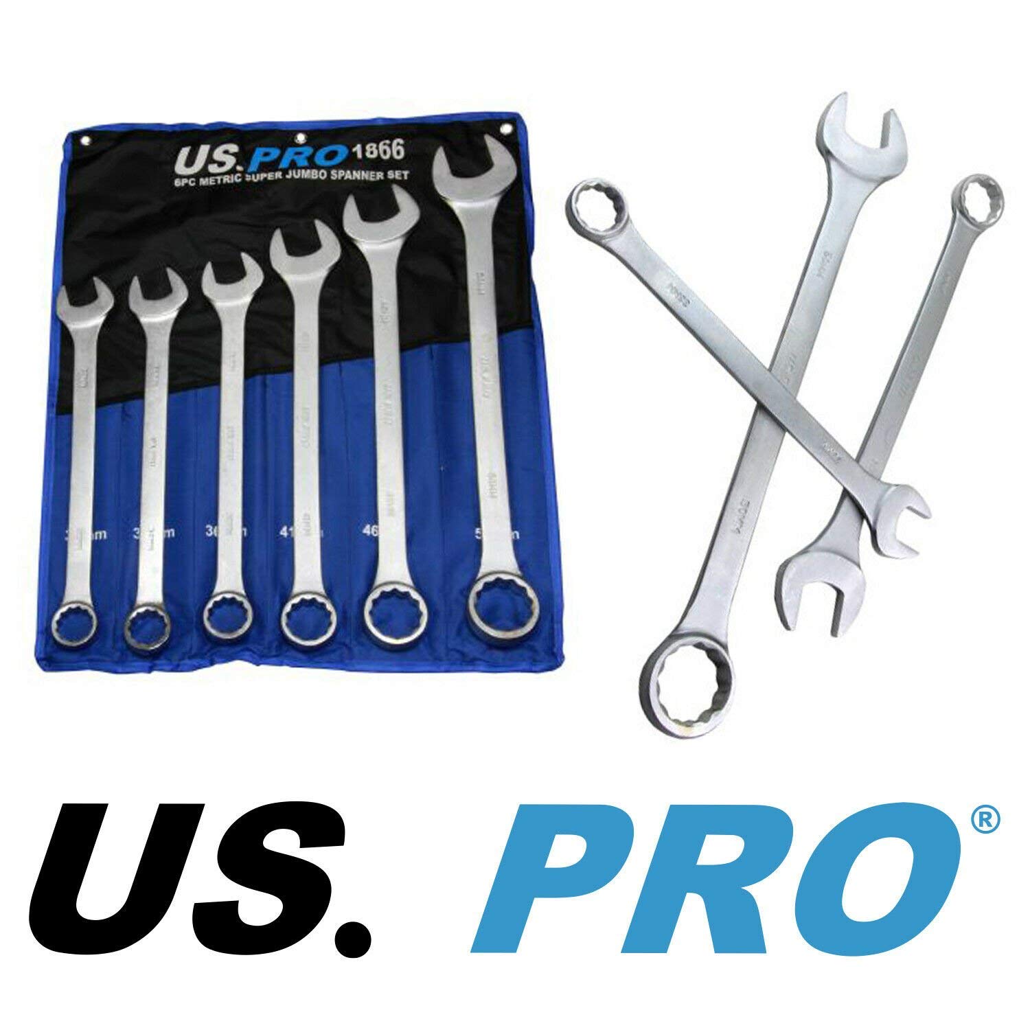 US PRO 6 Piece Super Jumbo Combination Spanner Set Wrench 33-50mm B1866