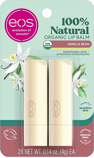 eos Lip Balm Vanilla Bean 2 Pack USDA Organic Shea Butter Hydration Moisturizer