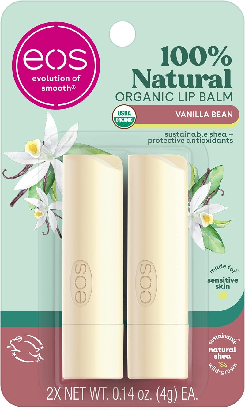 eos Lip Balm Vanilla Bean 2 Pack USDA Organic Shea Butter Hydration Moisturizer