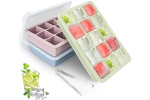 BETA SPACE Ice Cube Tray with Lid, 3 Packs 45 Cubes, Silicone Ice Cube Molds Large Reusable and BPA Free for Whiskey, Cocktai