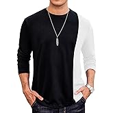 Hardaddy Men's Casual Contrast Color T-Shirts Long Sleeve Crew Neck Tee Top Color Block Shirts