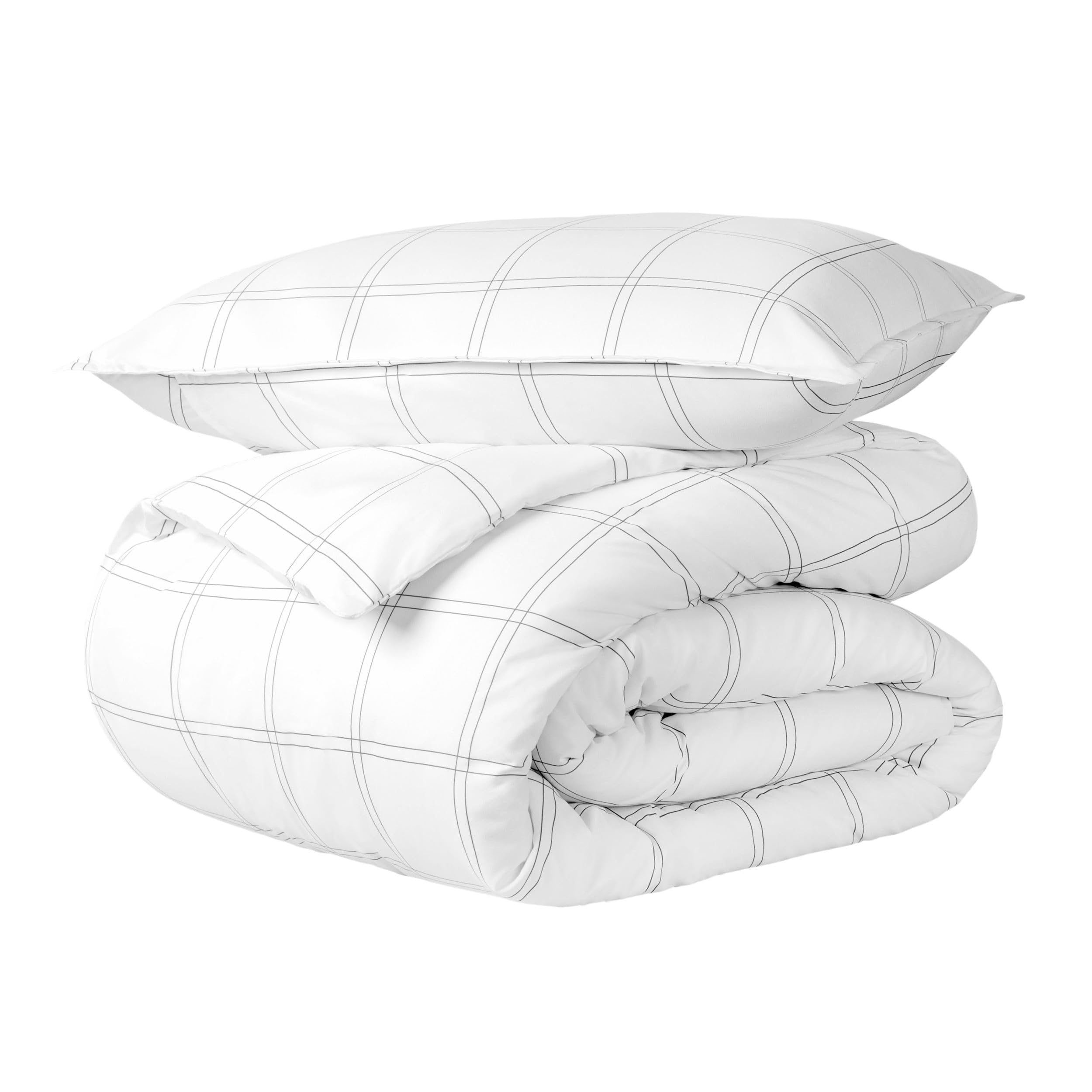 Bare Home Bedding Duvet Cover Extra Long Size - Premium 1800 Super Soft Collection - Lightweight, Cooling - Soft Textured (Twin/Twin XL, Modern Plaid - White/Grey) Image