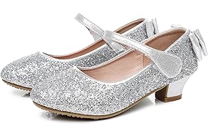 Mowoii Girls Glitter High Heels Dress Shoes Sparkle Mary Jane Pumps Wedding Party Princess Shoes for Toddler Kids