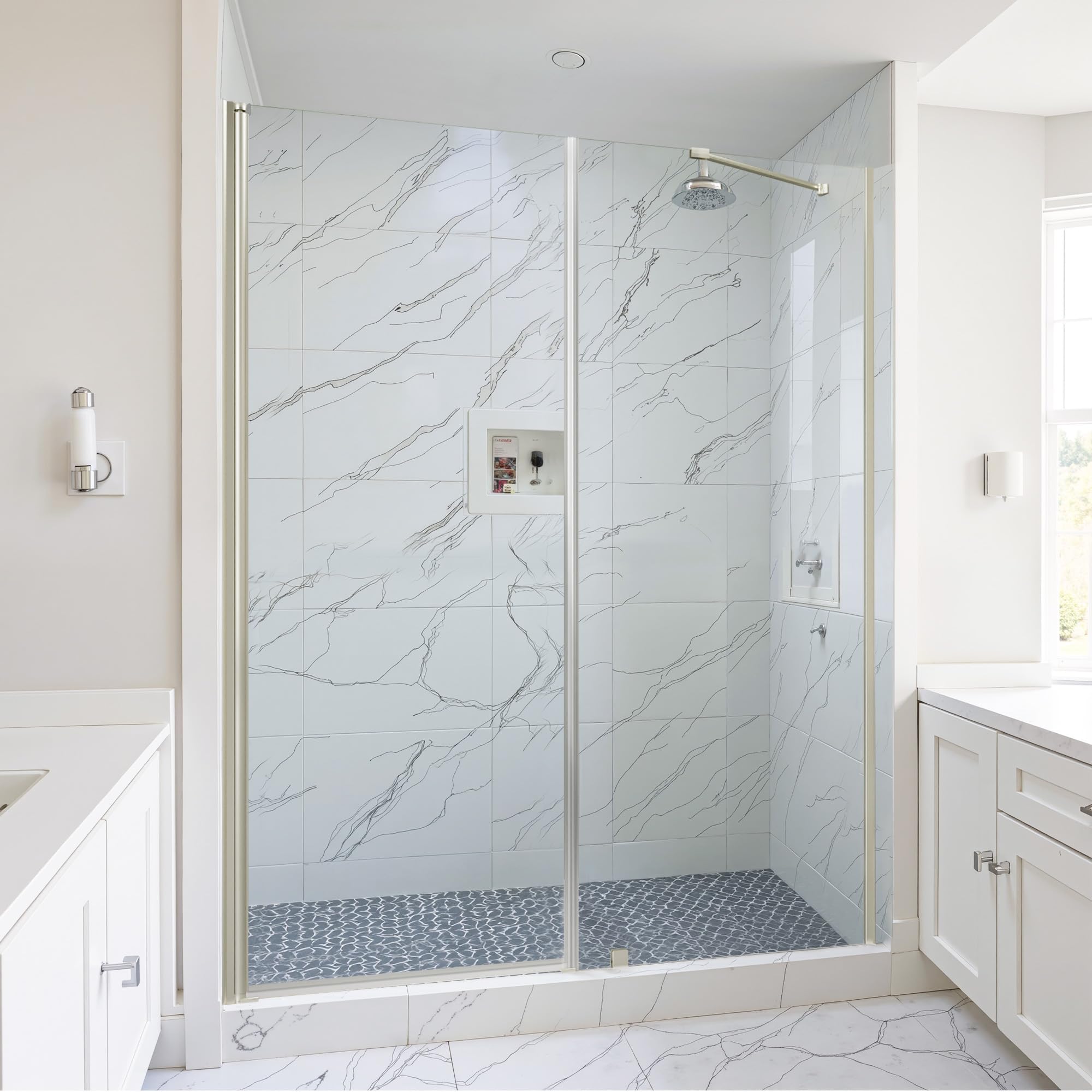 Photo 1 of **MISSING HARDWARE**

Osparple Shower Door 60" W x 72" H Semi-Frameless Sliding Shower Door with 1/4" (6mm) Clear SGCC Tempered Glass Panel and Stainless Steel Handle for Bathroom, Brushed Nickel