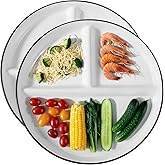 JJUNW 2Pcs Porcelain Division Dinner Plates, 9 Inch 3 compartment Divided Plates for Adults for Balanced Meals, Diabetes and Weight Loss