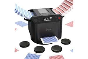 KPAW Automatic Card Shuffler and Dealer - 1-2 Decks Support 12 Players, 4 Drawing Remotes, Built-in Gameplays, 360°/180° Deal, for Poker, UNO, Phase 10, Skip-Bo, Rummy (Black)