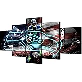 (60X100CM/5PCS) Frame Canvas Print Poster - American football Seattle Field Stadium with Neon Seahawks badge - Geno Smith Player Wall Art for Home and Office Decor