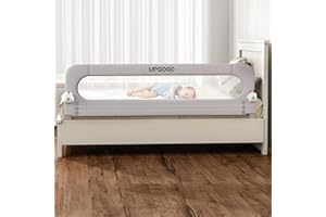 UPGOGO Folding Bed Rail for Toddlers,Baby Bed Rail Guard with Reinforced Anchor Safety System,Fit Bunk,Full Size,Queen,King,Twin(Grey,71"x23.6")