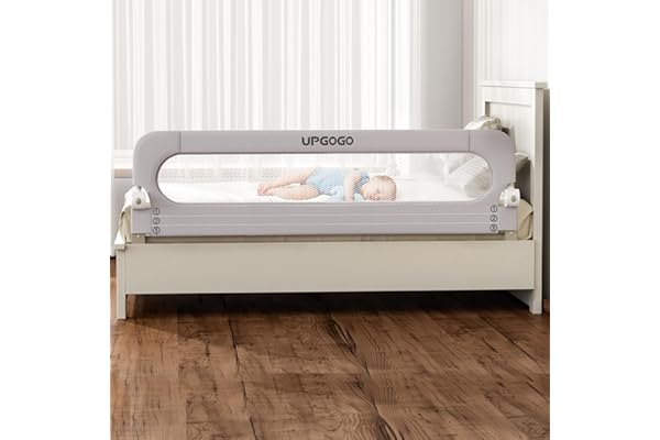 UPGOGO Folding Bed Rail for Toddlers, Grey, 71" L x 23.6" H | U-shaped base，Reinforced Anchors, Built-in Sponge , Secure lock
