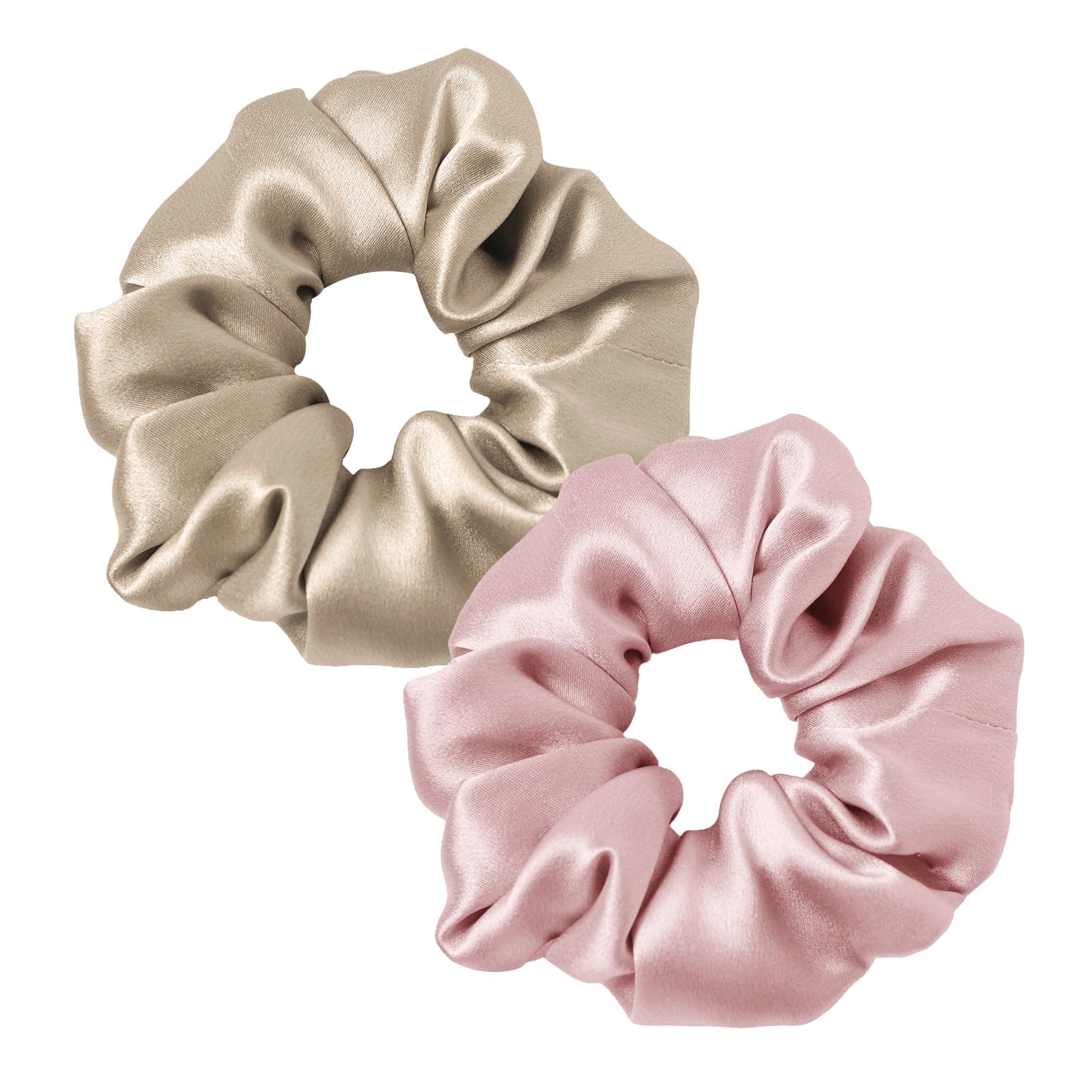 LILYSILK Women's 100% Silk Hair Scrunchies Ladies Elastic Hair Tie Bobbles Ponytail Holders for All Hair Type and Conditions and Preventing Hair Frizz Breakage Loss,Rosy Pink+Coffee
