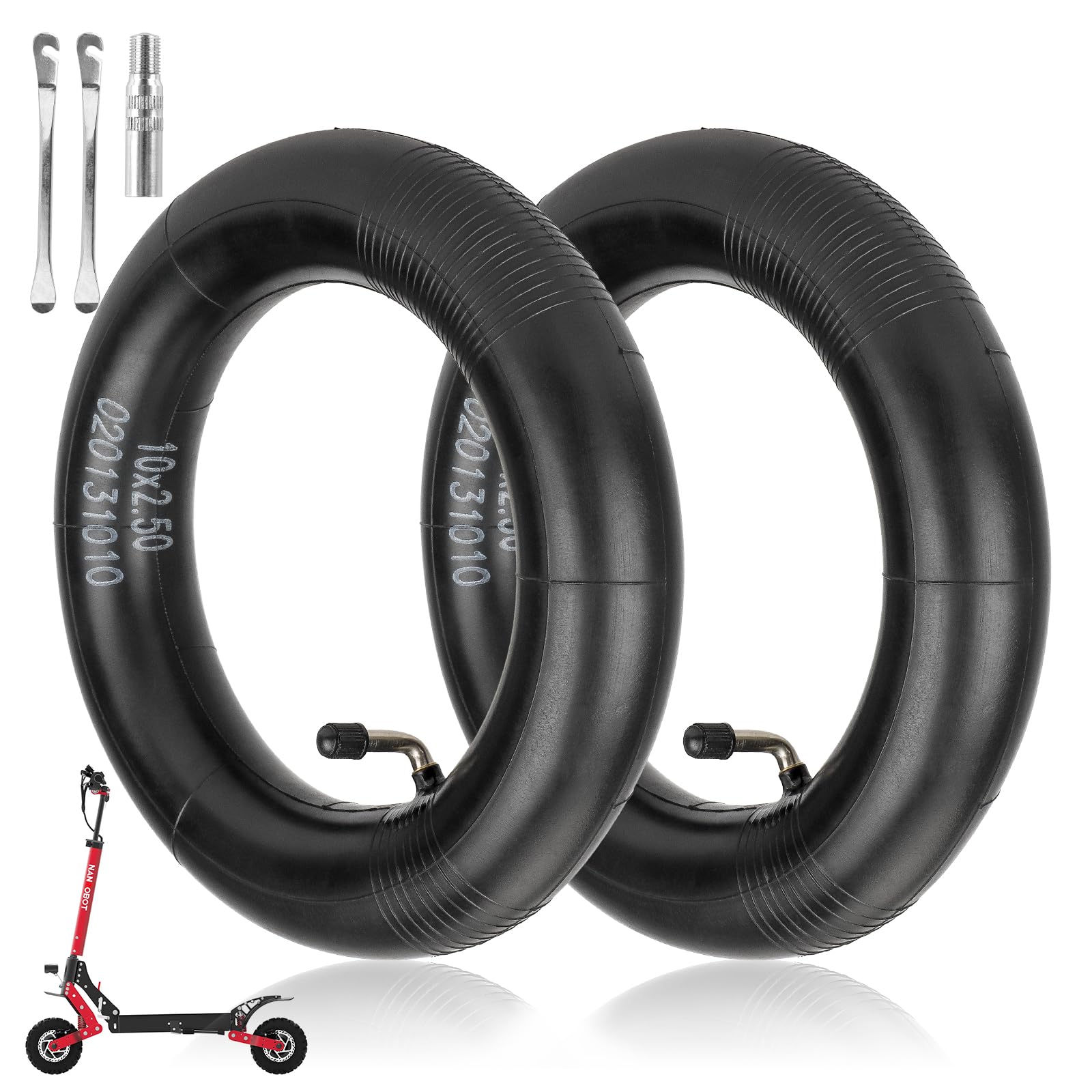Photo 1 of (2 Pack) 10x2.5 Scooter Tire Tube, 10 Inch Front and Rear Tire, Bent Valve, for Nanrobot D4 Plus D6+ Gotrax Gmax Ultra Mantis 10 Pro SE Kugoo M4 Zero 10X VSETT Electric Scooters