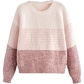 RoseSeek Girl's Striped Color Block Sweaters Long Sleeve Crewneck Pullover Jumper Tops Knitwear