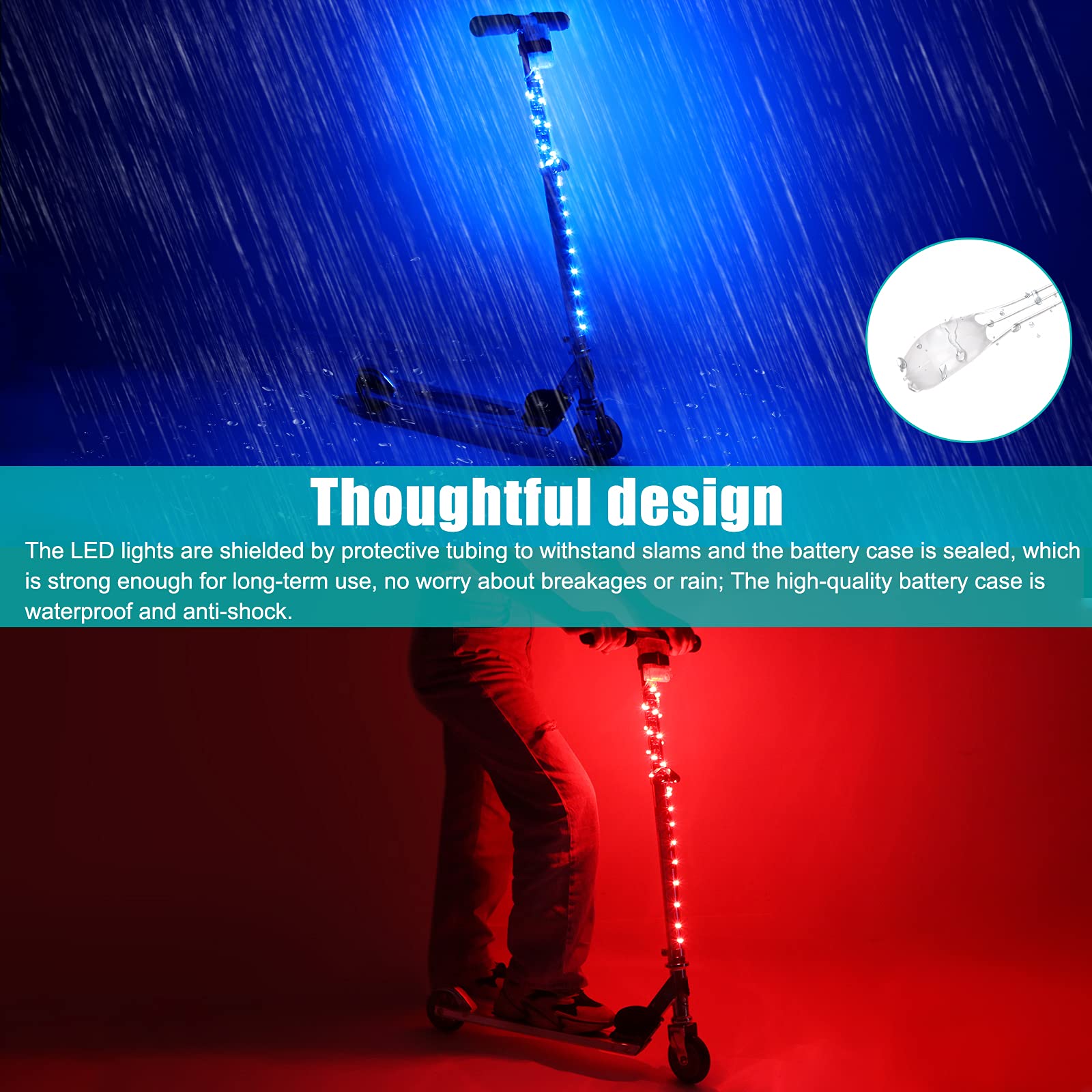 Waybelive LED Scooter Stem Light, Remote Control Scooter Light, 16 Color Change by Yourself, 2x1 Ft, Waterproof, Shockproof, Super Bright to Display at Night. Good Gift for Kids