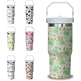 Xchearser 30 oz Frog Tumbler with Handle and Flip Straw, Stainless Steel Insulated Cup with Lid and Straw,Travel Coffee Mug Water Bottle,Christmas Birthday Mothers Day Gifts for Women Animal Lovers