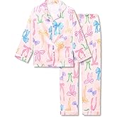 Tebbis Satin Pajamas for Girls-Cute Pink Silky Long-Sleeved Set with Adorable Puppy Prints Size 6/7-16