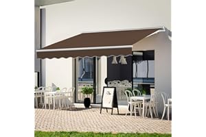 EPICOZY 13' x 8' Manual Retractable Awnings, Patio Awning Sunshade Shelter Cover with Crank Handle, 280g/m² UV & Water-Resistant Fabric, Outdoor Canopy Sunsetter Awnings for Balcony Yard Deck, Coffee