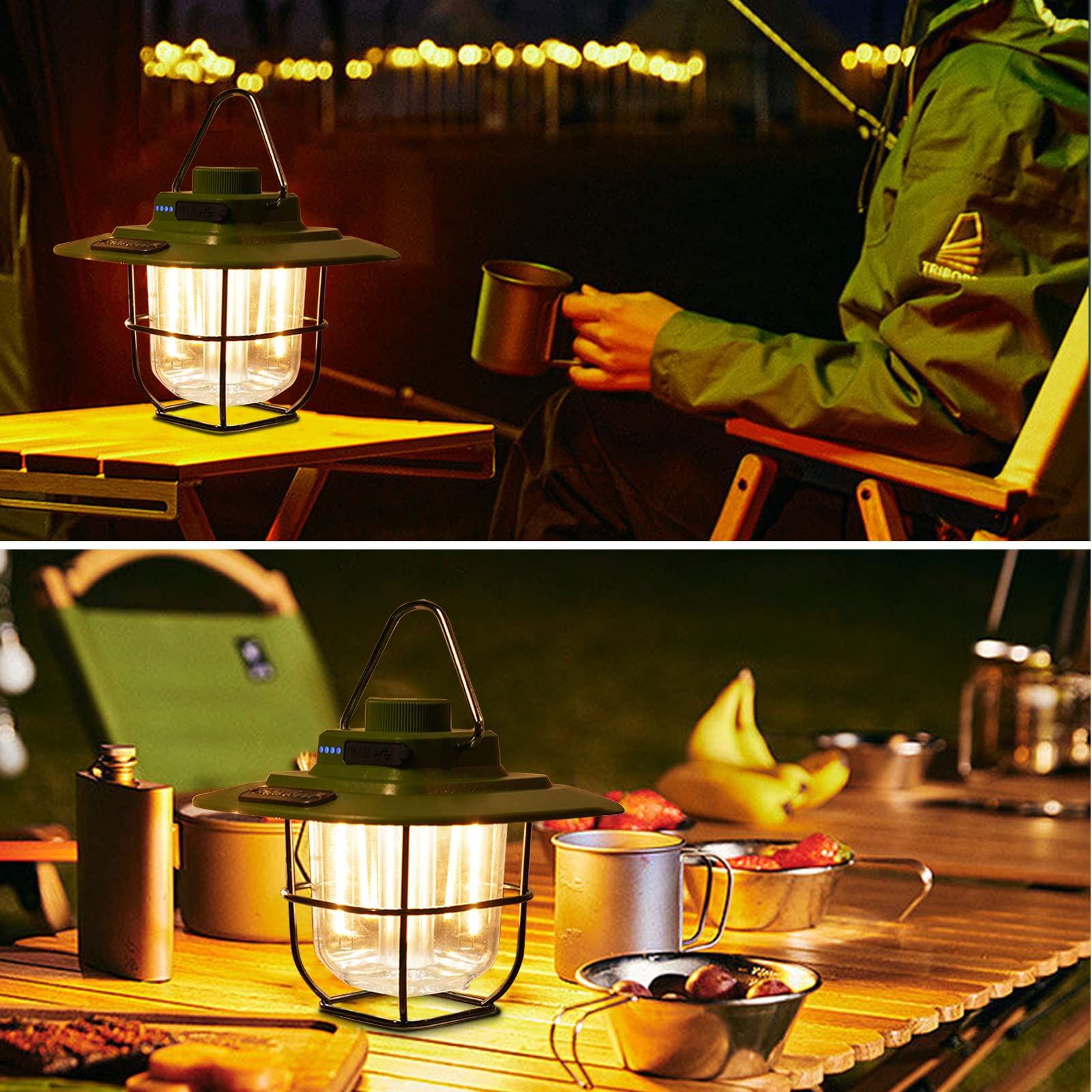 LED Campinglampe Aufladbar Dimmbar Vintage Wasserdicht Campinglaterne Akku Campingleuchte Laterne Campinglicht für Camping Wandern Notfall Angeln Stromausfällen 2