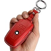 CISUI for BMW Genuine Leather Key Fob Cover with Keychain Shell for BMW 1 3 4 5 6 7Series X3 X4 X5 X6 M5 M6 3GT 5GT-Red
