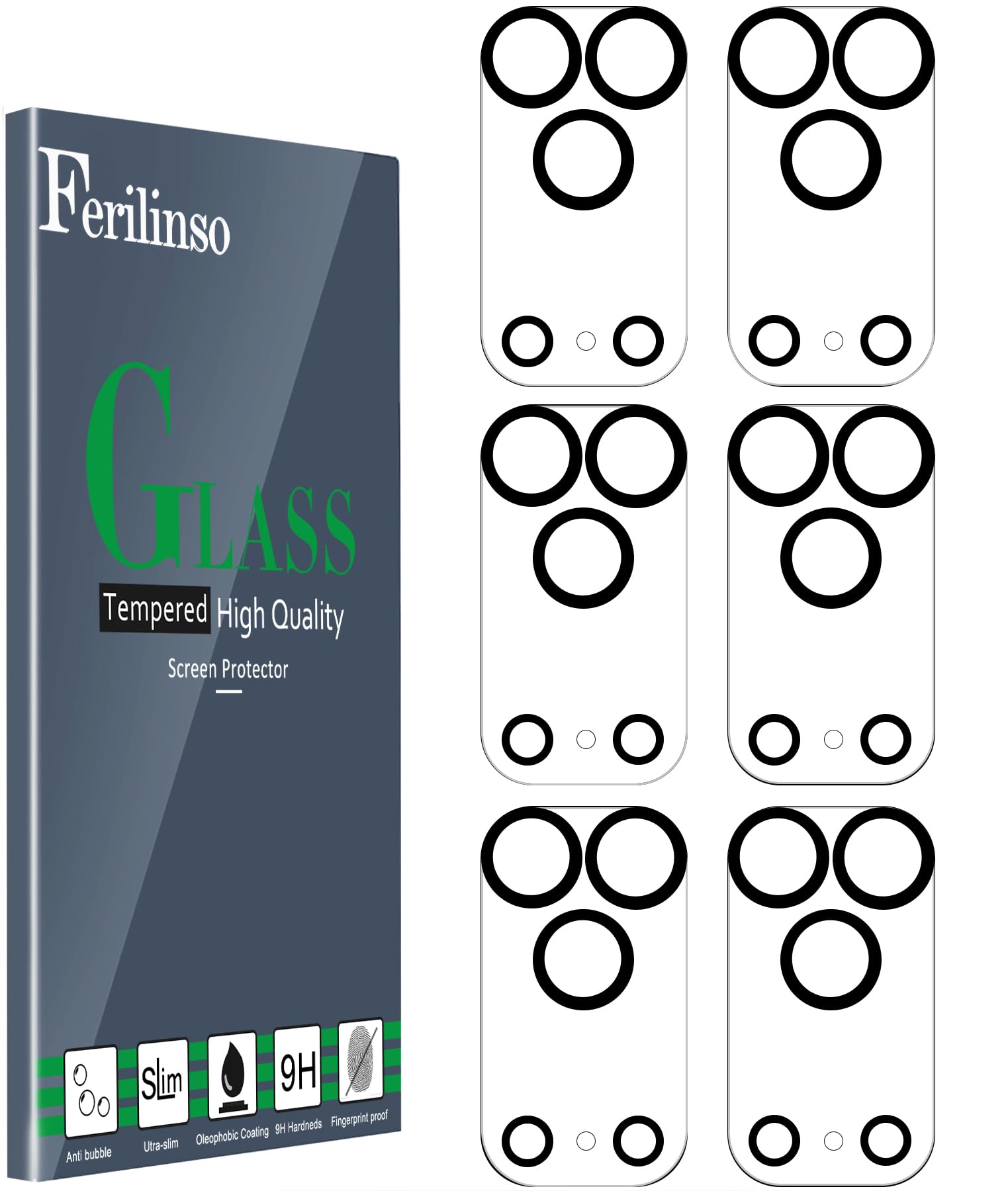Photo 1 of Ferilinso 6 Pack Camera Lens Protector for iPhone 17 Pro Max Accessories, Phone Case Friendly, 9H+ Tempered Glass Cover, Ultra HD, Anti-Scratch, Not Easy to Break, Strong Adsorption