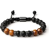 Ovyntremis 8mm Tiger Eye Men's Bracelet - Handmade Elastic Braided Rope, Beaded Bracelet for Good Luck & Blessings, Thoughtful Present for Men with Elegant Gift Box