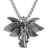 HZMAN Guardian Angel Necklace for Women Stainless Steel Classic Seraph Angle Wing Prayer Amulet Pendant Jewelry Gift