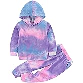 BOMDEALS Toddler Girls Tie Dye Clothes - Cute Valentines Outfits Hoodie Sweatshirt Pants 2Pcs Fall Clothing Set 2-6 Years