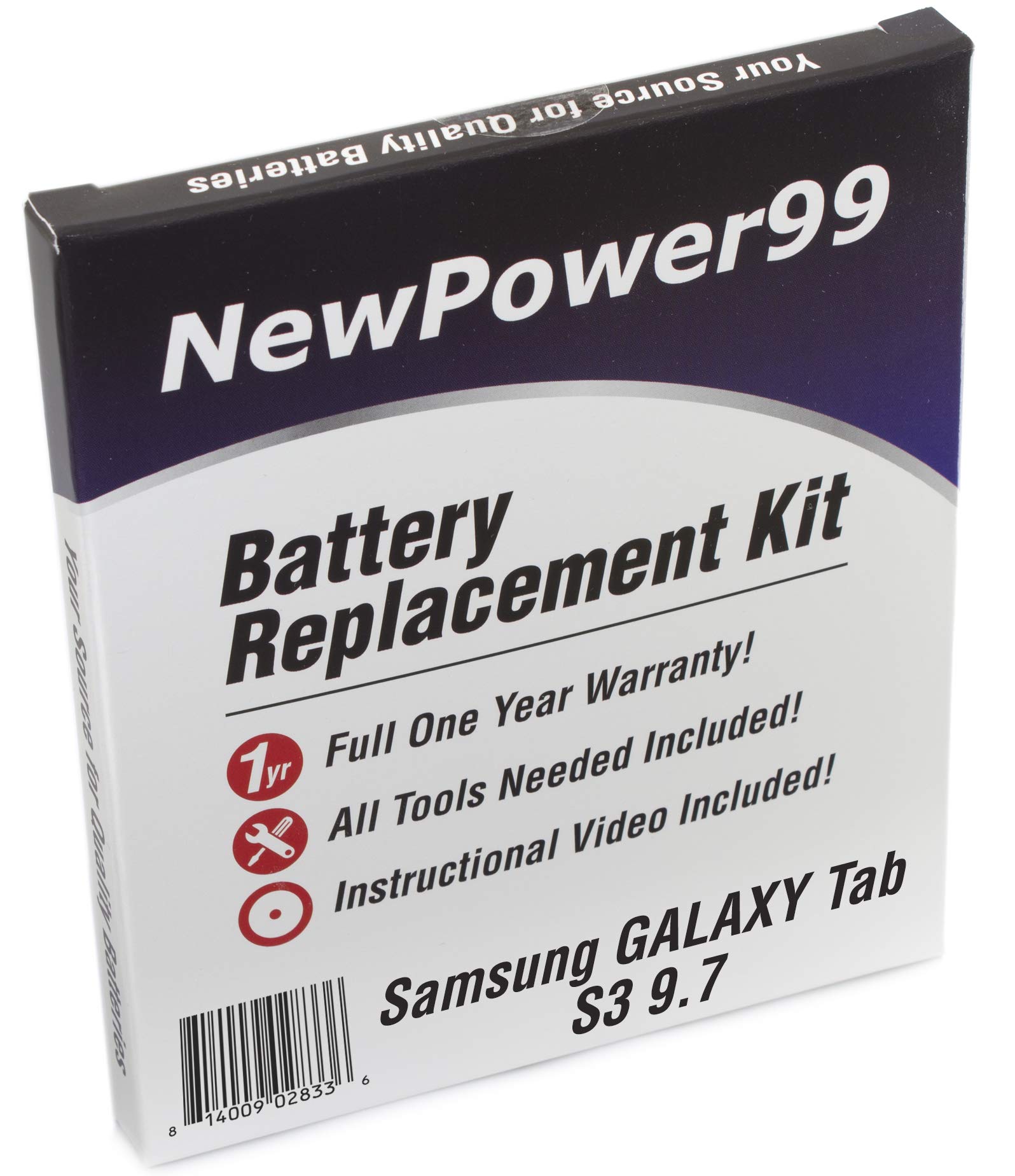 Battery Kit for Samsung GALAXY Tab S3 9.7 SM-T820, SM-T825, SM-T827 with Tools, How-To Video, and Extended Life Battery from NewPower99