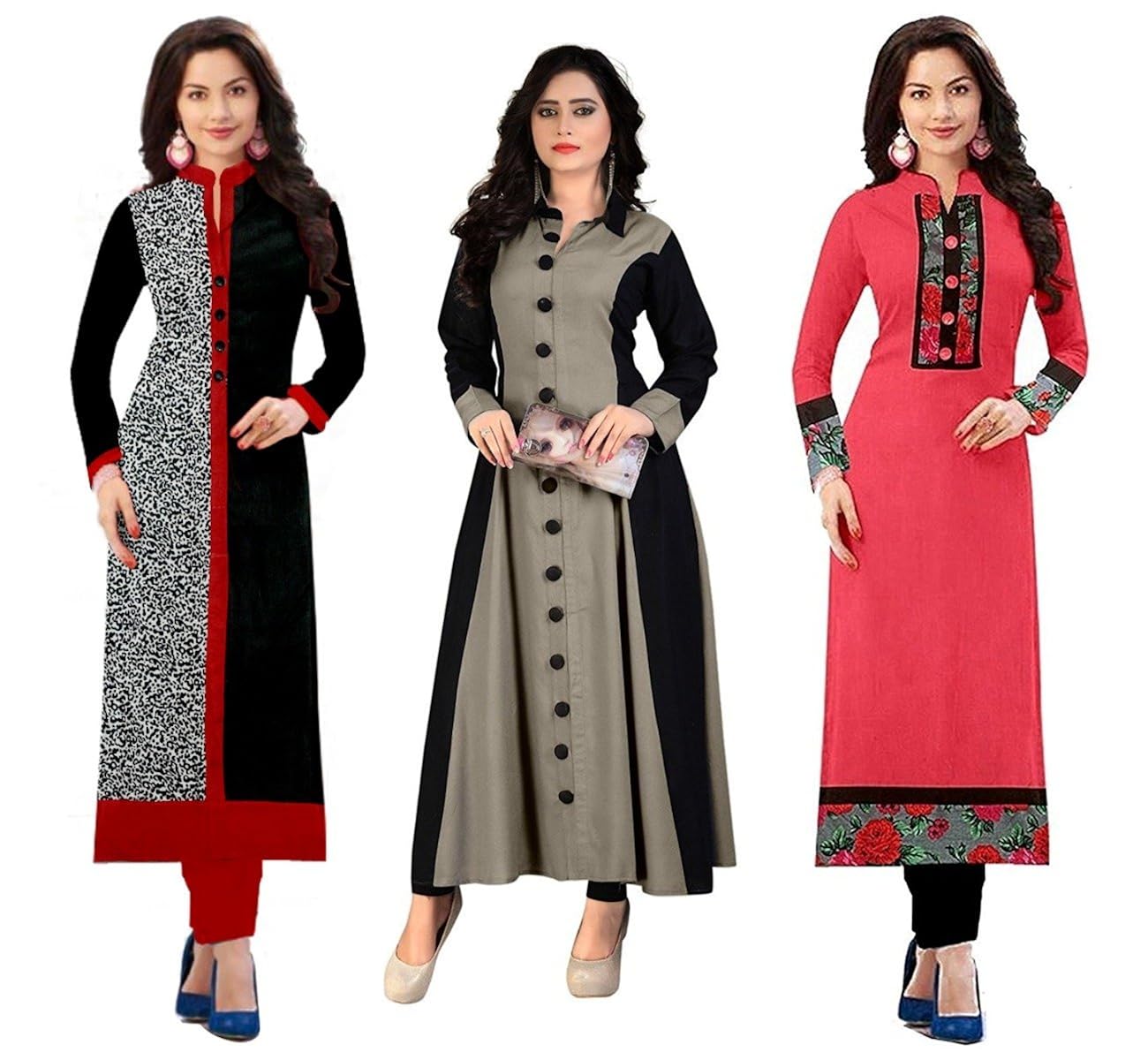 pramukh fashion women's cotton semi-stiched kurti(m-21_multicolour_46) - pack of 3