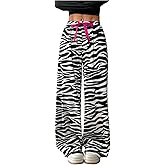 Verdusa Women's Y2K Animal Print Casual Pants Streetwear Straight Leg Long Trousers