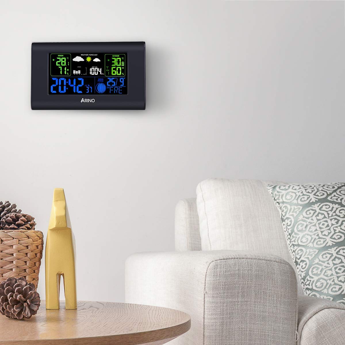 ARINO Stazione Meteo con Sensore Esterno Wireless Stazione Meteorologica Professionale da Casa con Sveglia Digitale Allarme per Casa, Ufficio Colore Nero