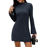 COCCKO Womens Sweater Dress Fall Winter Bell Long Sleeve Mock Neck Ribbed Knit Bodycon Mini Dresses 2025