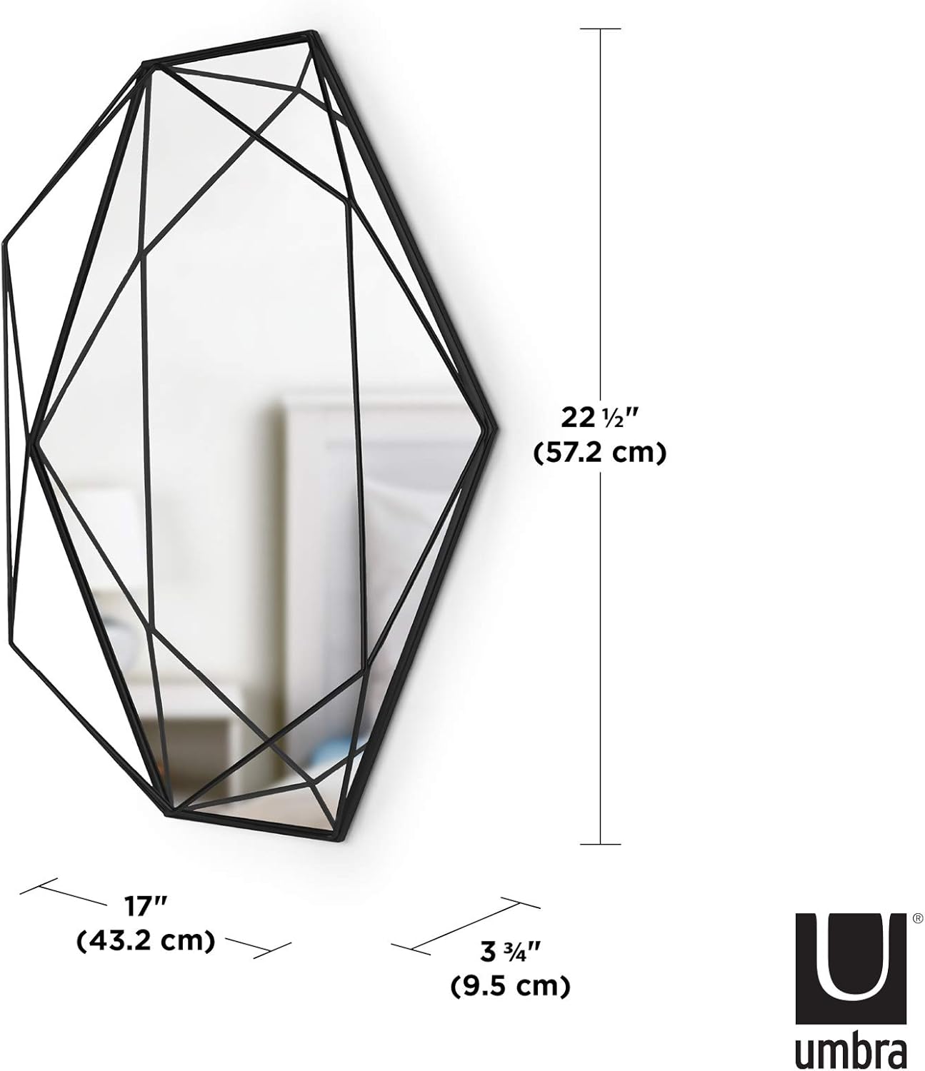 Umbra Prisma Modern Geometric Shaped Oval Mirror Wall Decor for Bedroom, Bathroom, Living, Dining Room, 22x17In, Black: Home & Kitchen