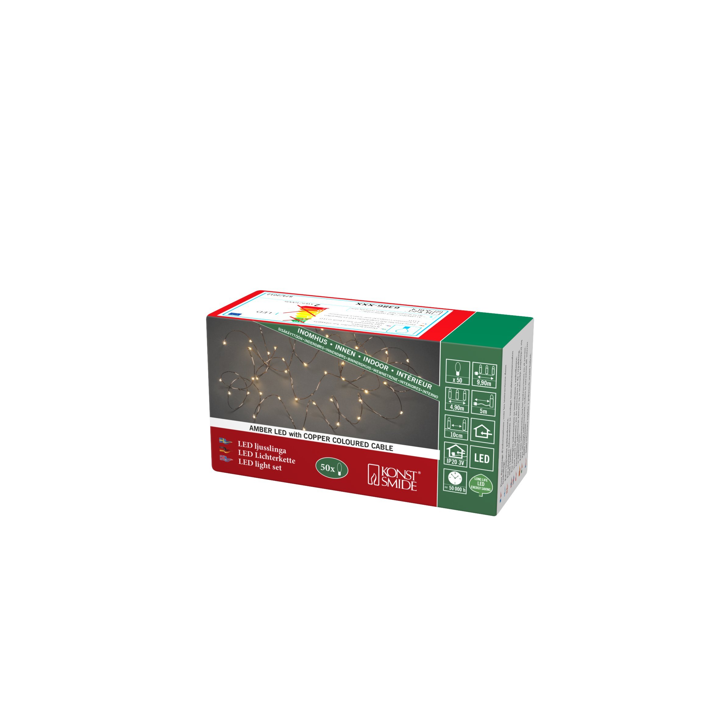 Konstsmide Christmas Lights Indoors LED Naked Wire/Pin Wire Light Chain/Indoor Use (IP20)/50 Amber White Diodes/3V Indoor Transformer/Copper Wire String Lights, 6386-860