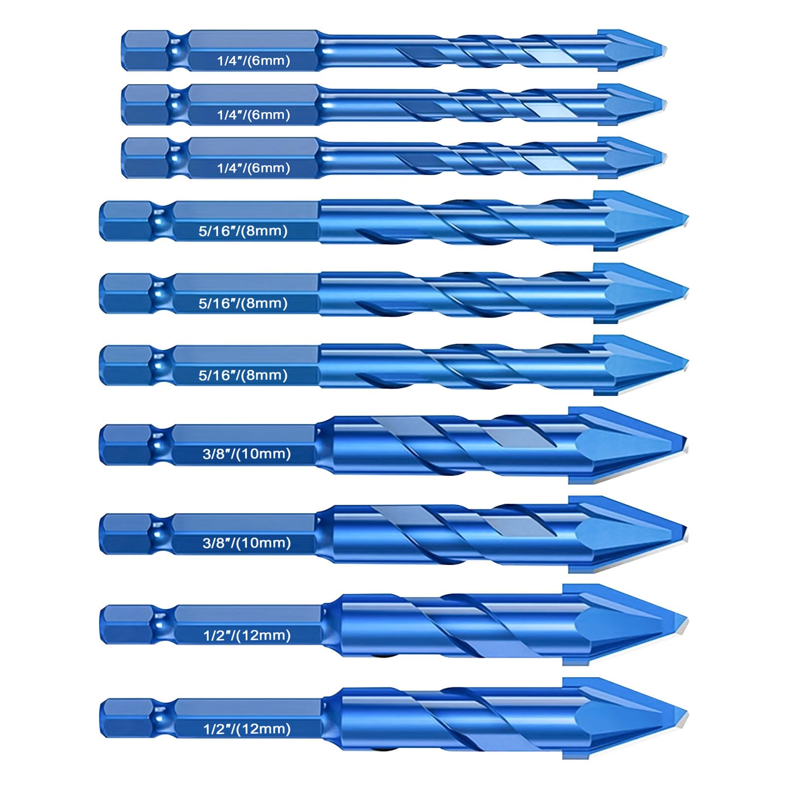 10 Pieces High-Strength Eccentric Twist Drill Bit Set, Carbide-Tipped Crooked Drill Bit for Concrete Walls Tiles Glass Hard Plastic Cement Granite (Blue,6/8/10/12mm)