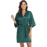 Trek Forte Women's Short Kimono Robe Pure Satin Silky Robes Bride Bridesmaid Wedding Party Sleepwear with Pockets