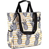 VASCHY Beach Tote Bag for Women, Lightweight Water Resistant Fold-able Large Pool Tote Bag w Zipper for Vocation