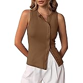 Cicy Bell Womens Button Down Tank Tops Summer Sleeveless Vest Tops Trendy Ribbed Fitted Going Out Shirts