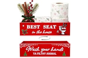 Acellegic Christmas Bathroom Wooden Storage Box Funny Holiday Toilet Paper Holder with Xmas Tree Farmhouse Tank Basket Decor for Bathroom Toilet Tank Organizer Storage Box Xmas Gift