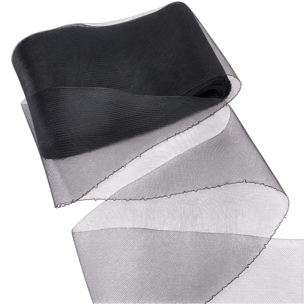 MAYJOYDIY 27.4m Black Horsehair Braid Thread Edge Fabric 16cm Wide Pleated Mesh Ribbon Polyester Fabric Netting for Boning Sewing Wedding Decor DIY Dress Accessories