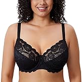 DELIMIRA Women's Plus Size Full Coverage Lace Underwire Unlined Bra Up to J