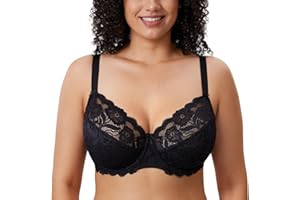 DELIMIRA Women's Plus Size Bras Full Coverage Lace Underwire Unlined Bra