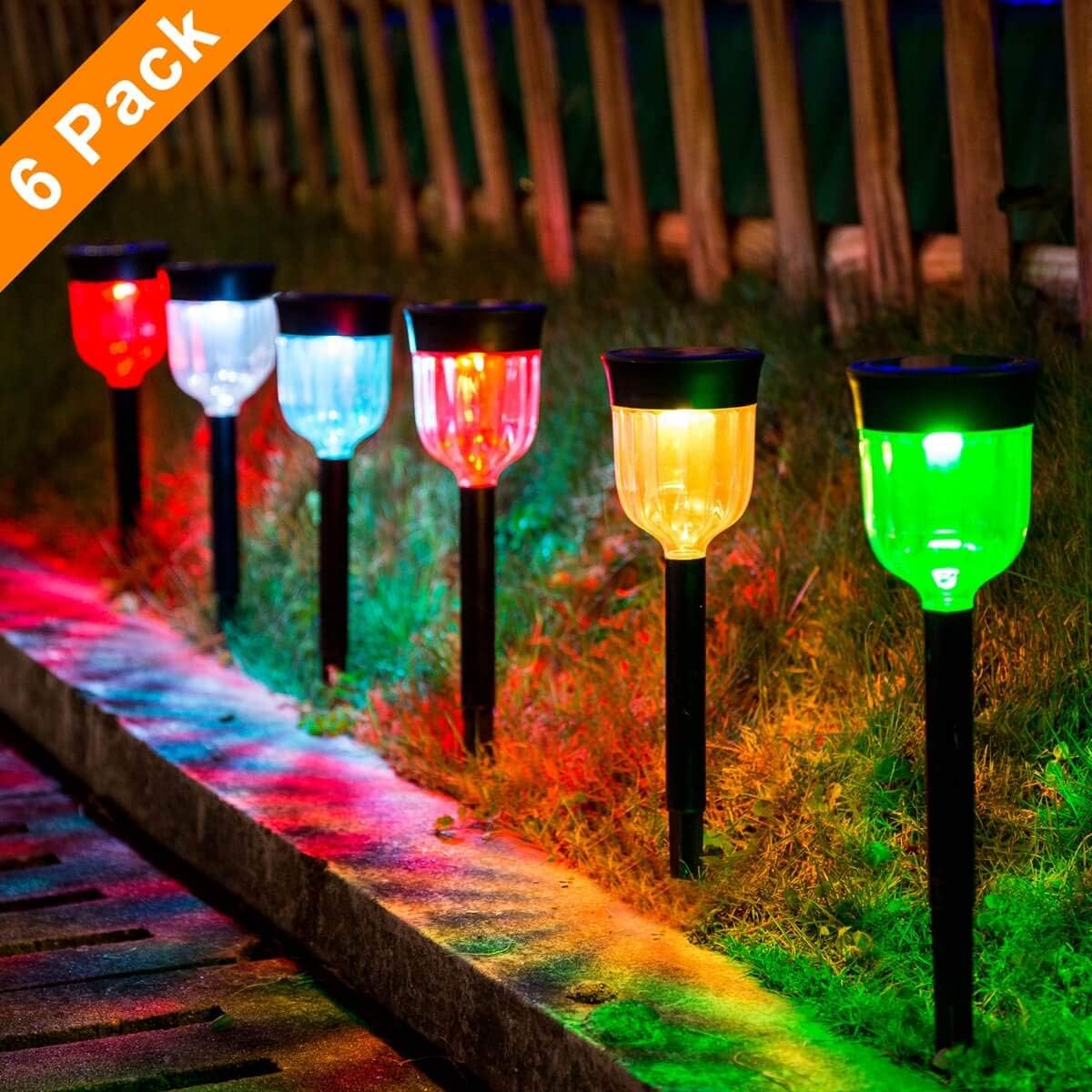 LED Solar Light Outdoor, SMY 6 Packs Solar Pathway Lights with 7 Color
