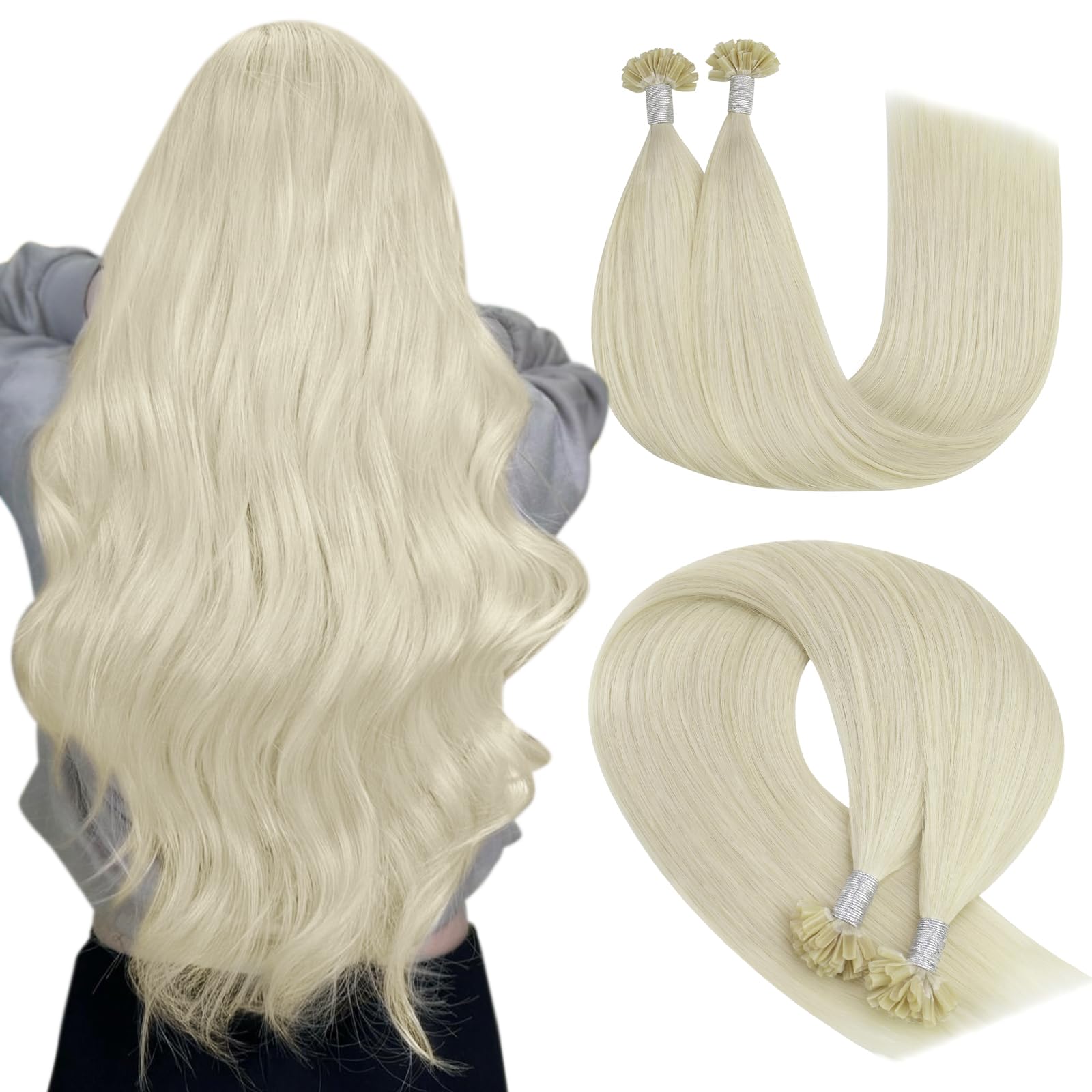 YoungSee Blonde U Tip Hair Extensions Human Hair Platinum Blonde U Tips Hair Extensions Real Human Hair for Women 20In 1G/S 50G Easy to Apply