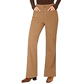 GRAPENT Corduroy Wide Leg Pants Woman High Waisted Trendy Fall Work Casual Elastic Waist Duo Button Welt Pocket Trousers