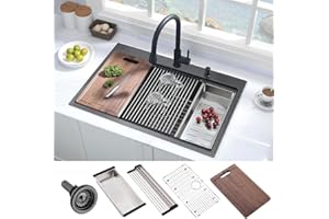 31 Inch Black Drop In Kitchen Sink Workstation-Hovheir 31x20 Black Kitchen Sink Drop In Workstation Kitchen Sink 16 Gauge Stainless Steel 10 Inch Single Bowl Deep Kitchen Sink with Cutting Board